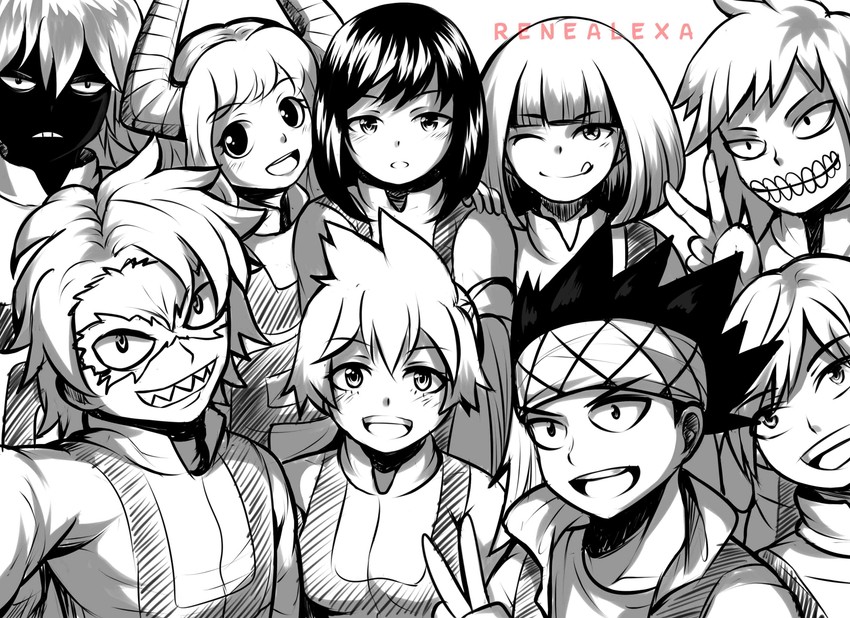 kendo itsuka, komori kinoko, monoma neito, kodai yui, tetsutetsu tetsutetsu, and 4 more (boku no hero academia) drawn by rene_alexa