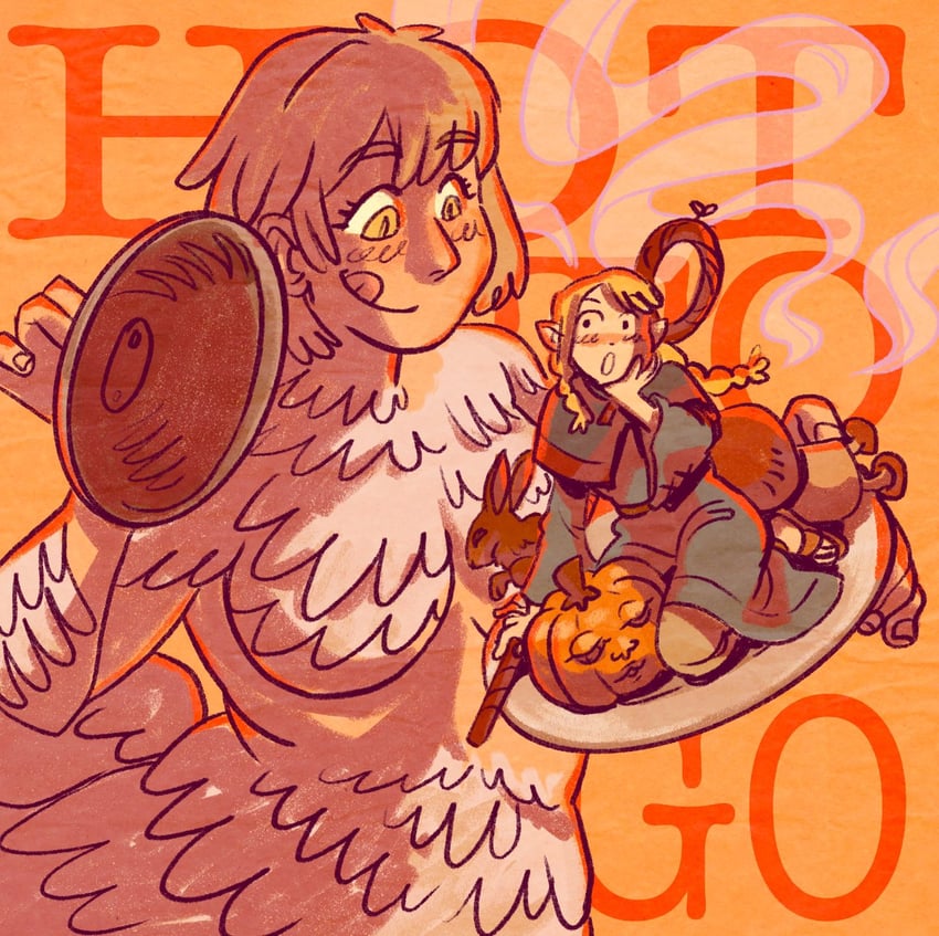 marcille donato, falin touden, and walking mushroom (dungeon meshi) drawn by aalexfletcher