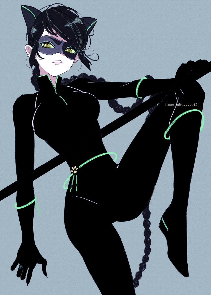 marinette dupain-cheng and lady noir (miraculous ladybug) drawn by seio_(nao_miragggcc45)