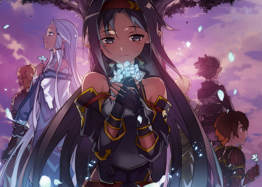 yuuki, siune, tecchi, nori, jun, and 1 more (sword art online) drawn by bunbun