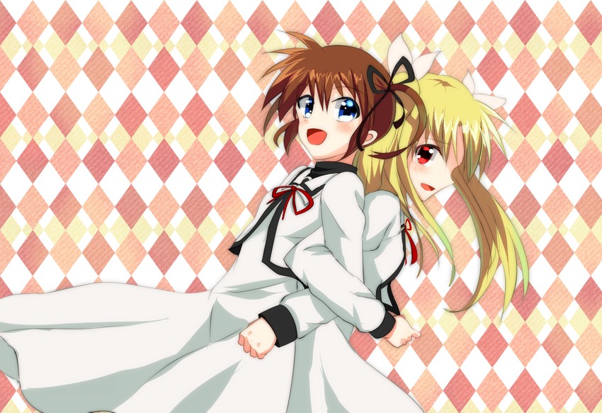fate testarossa and takamachi nanoha (lyrical nanoha and 2 more) drawn by jink