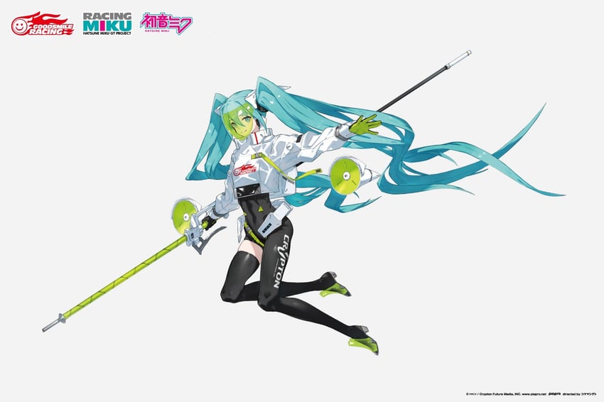 hatsune miku and racing miku (vocaloid and 1 more) drawn by neco