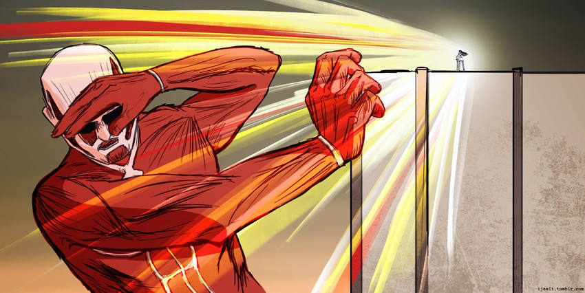 kiryuuin satsuki, titan, and colossal titan (kill la kill and 1 more) drawn by ijaeli