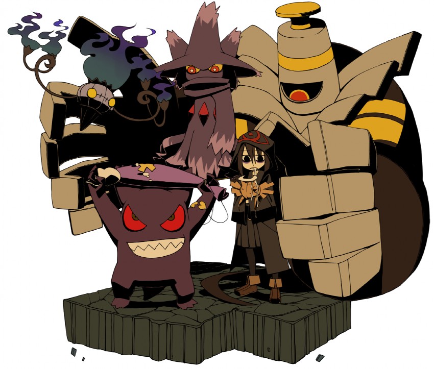gengar, chandelure, drifloon, mismagius, dusknoir, and 1 more (pokemon) drawn by yaza