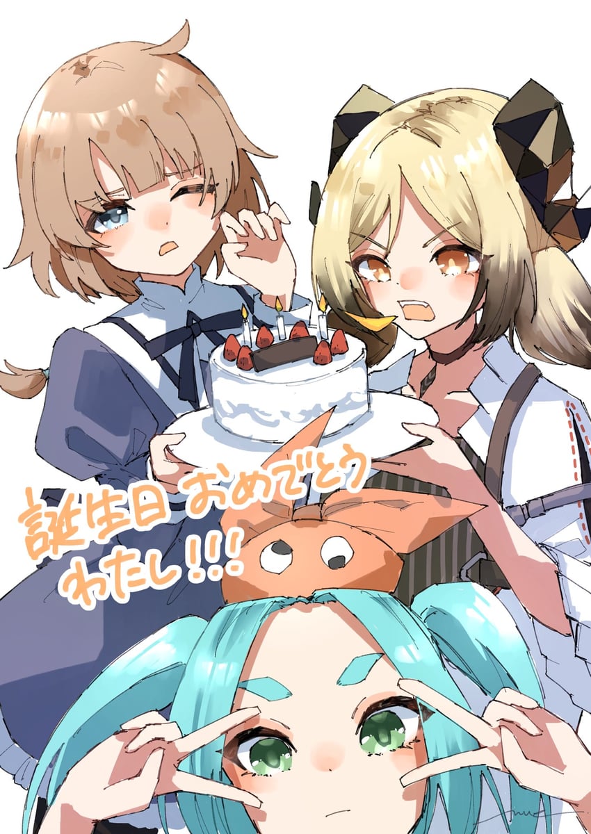 ifrit, ononoki yotsugi, and futagawa fumi (arknights and 2 more) drawn by amahara_nue