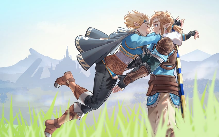 link and princess zelda (the legend of zelda and 1 more) drawn by oshinomiya