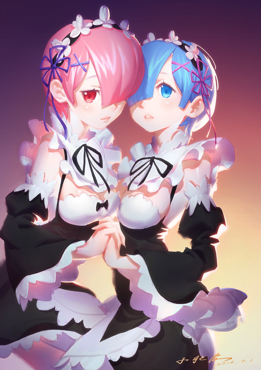 rem and ram (re:zero kara hajimeru isekai seikatsu) drawn by xiao_duzi