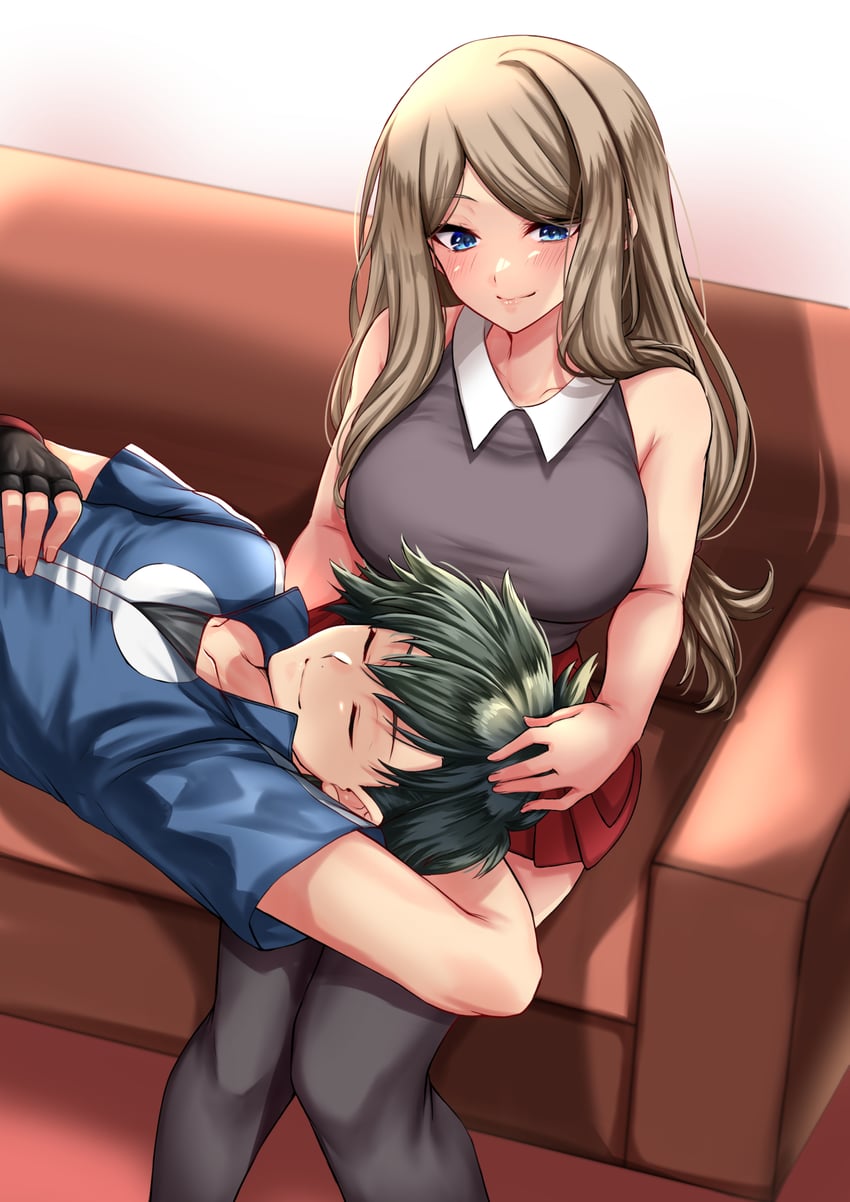 ash ketchum and serena (pokemon and 1 more) drawn by takecha