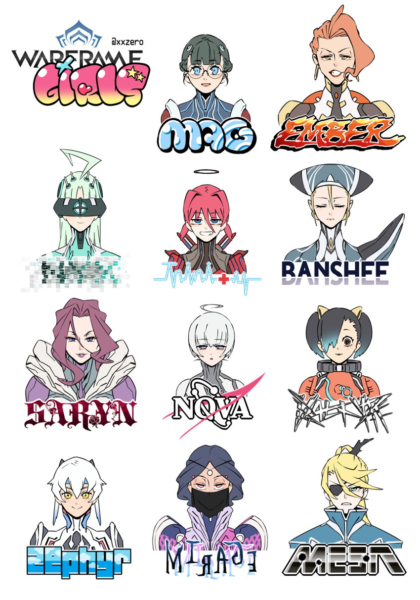 nova, saryn, valkyr, ember, nyx, and 6 more (warframe) drawn by xxzero