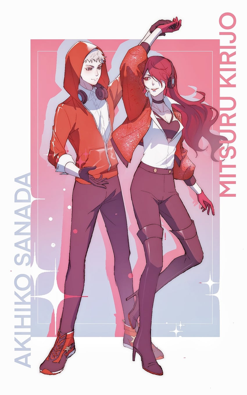 kirijou mitsuru and sanada akihiko (persona and 3 more) drawn by fiori_(fiofiori_)