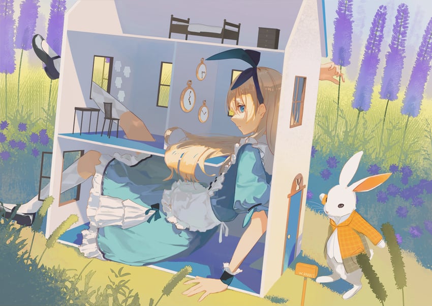 alice and white rabbit (alice's adventures in wonderland) drawn by wakuseiy