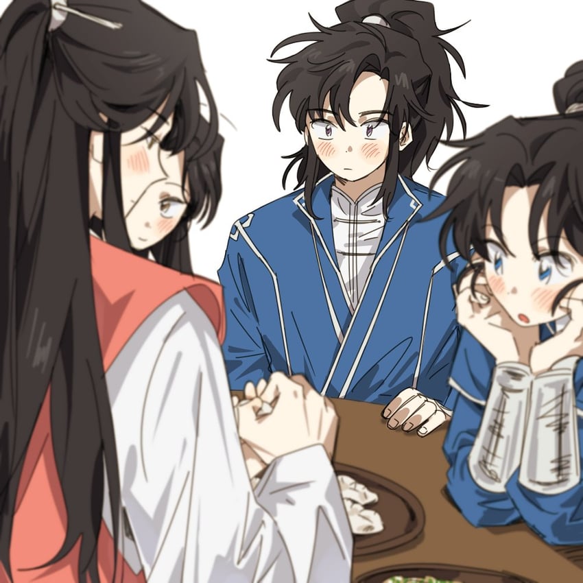 chu wanning, mo ran, xue meng, and shi mei (erha he ta de bai mao shizun) drawn by bujang