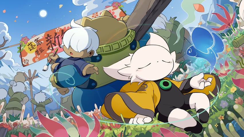 yi, shuanshuan, mystic nymph, kuafu, and shennong (nine sols) drawn by moketiw