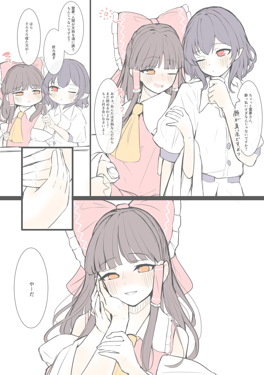 hakurei reimu and shameimaru aya (touhou) drawn by seele_(chanseele0128)