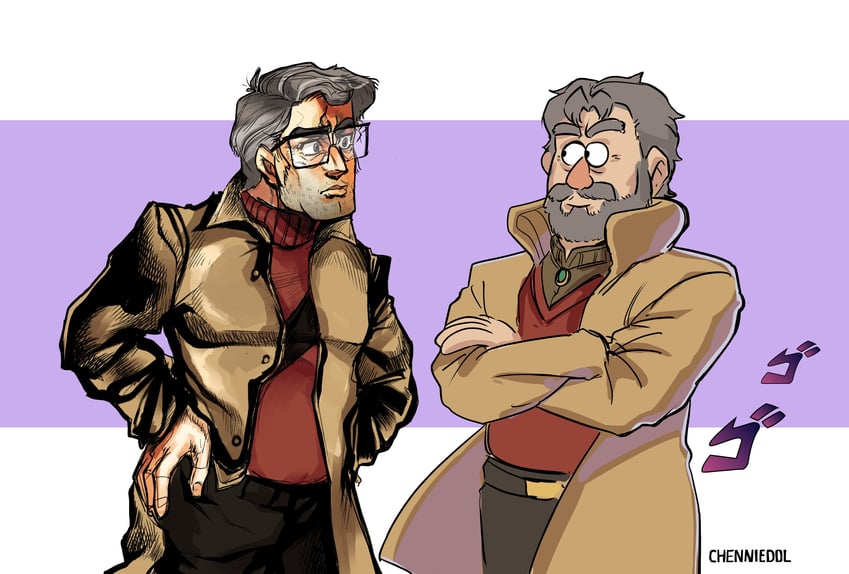 joseph joestar and ford pines (jojo no kimyou na bouken and 1 more) drawn by chendol
