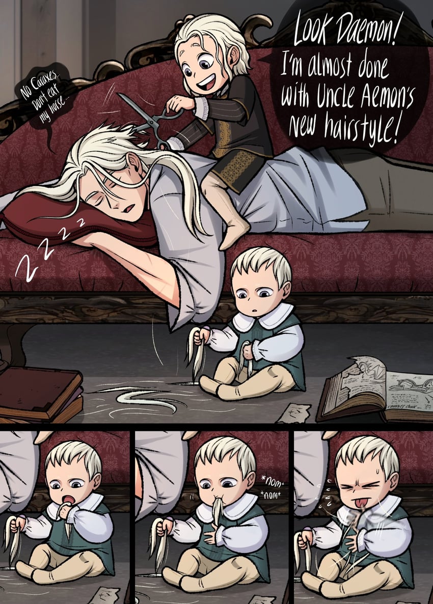viserys targaryen, daemon targaryen, and aemon targaryen (a song of ice and fire and 1 more) drawn by ackerbangbang