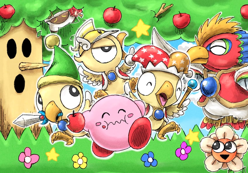 kirby, magolor, whispy woods, sword kirby, beam kirby, and 5 more (kirby and 3 more) drawn by kicdon