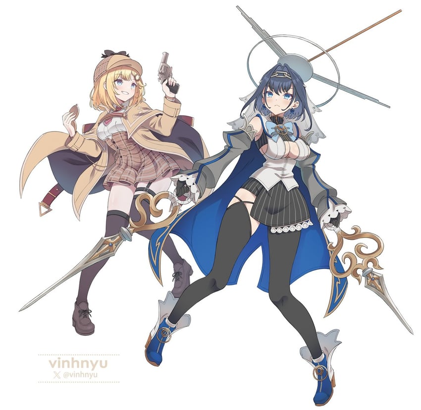 ouro kronii and watson amelia (hololive and 1 more) drawn by vinhnyu