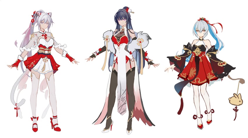 kiana kaslana, raiden mei, and bronya zaychik (honkai and 1 more) drawn by taichi_(yirkorn)