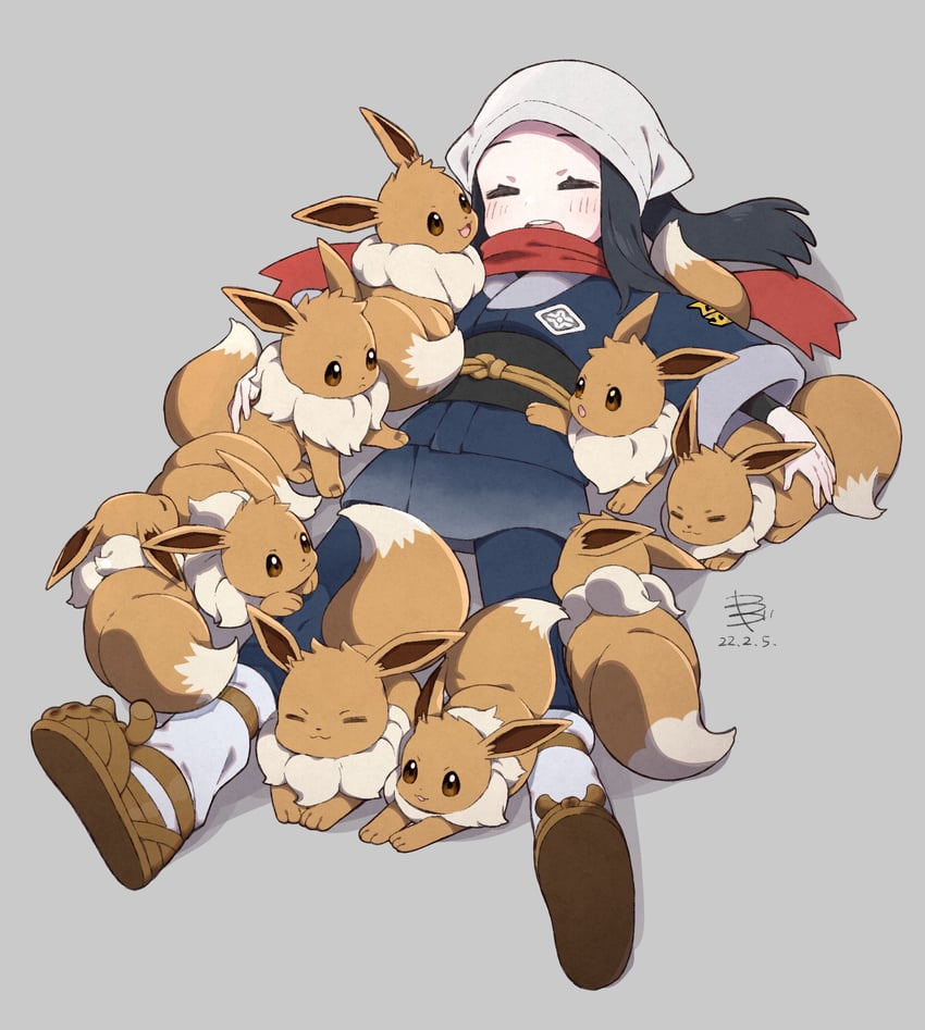 eevee and akari (pokemon and 1 more) drawn by yamada_sakura