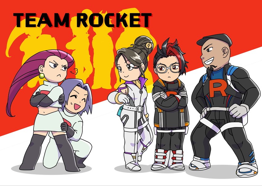 jessie, james, cliff, sierra, and arlo (pokemon and 1 more) drawn by ritaro_n