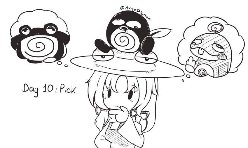 moriya suwako, pyonta, poliwag, politoed, and poliwrath (touhou and 1 more) drawn by diamon_arga