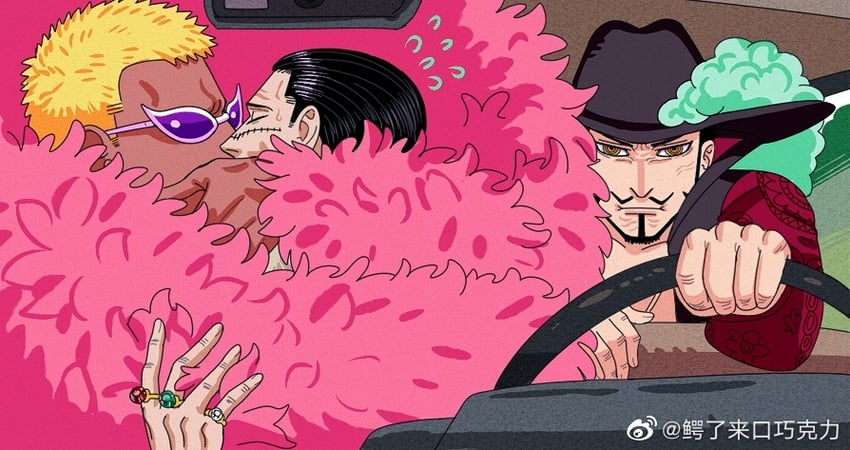 donquixote doflamingo, crocodile, and dracule mihawk (one piece and 1 more) drawn by mg_cls