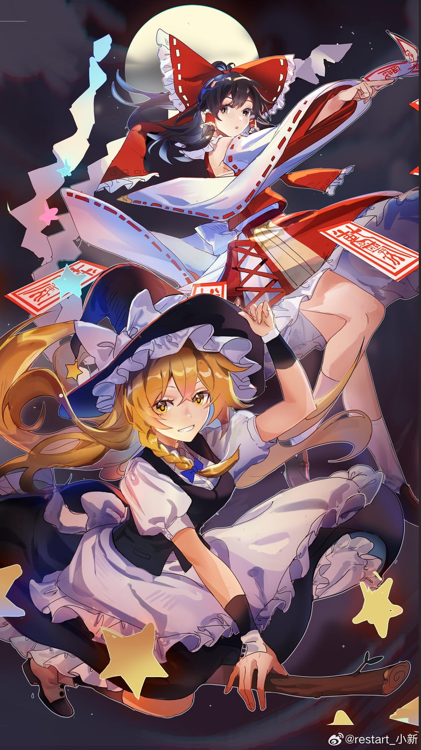 hakurei reimu and kirisame marisa (touhou) drawn by qin_xin