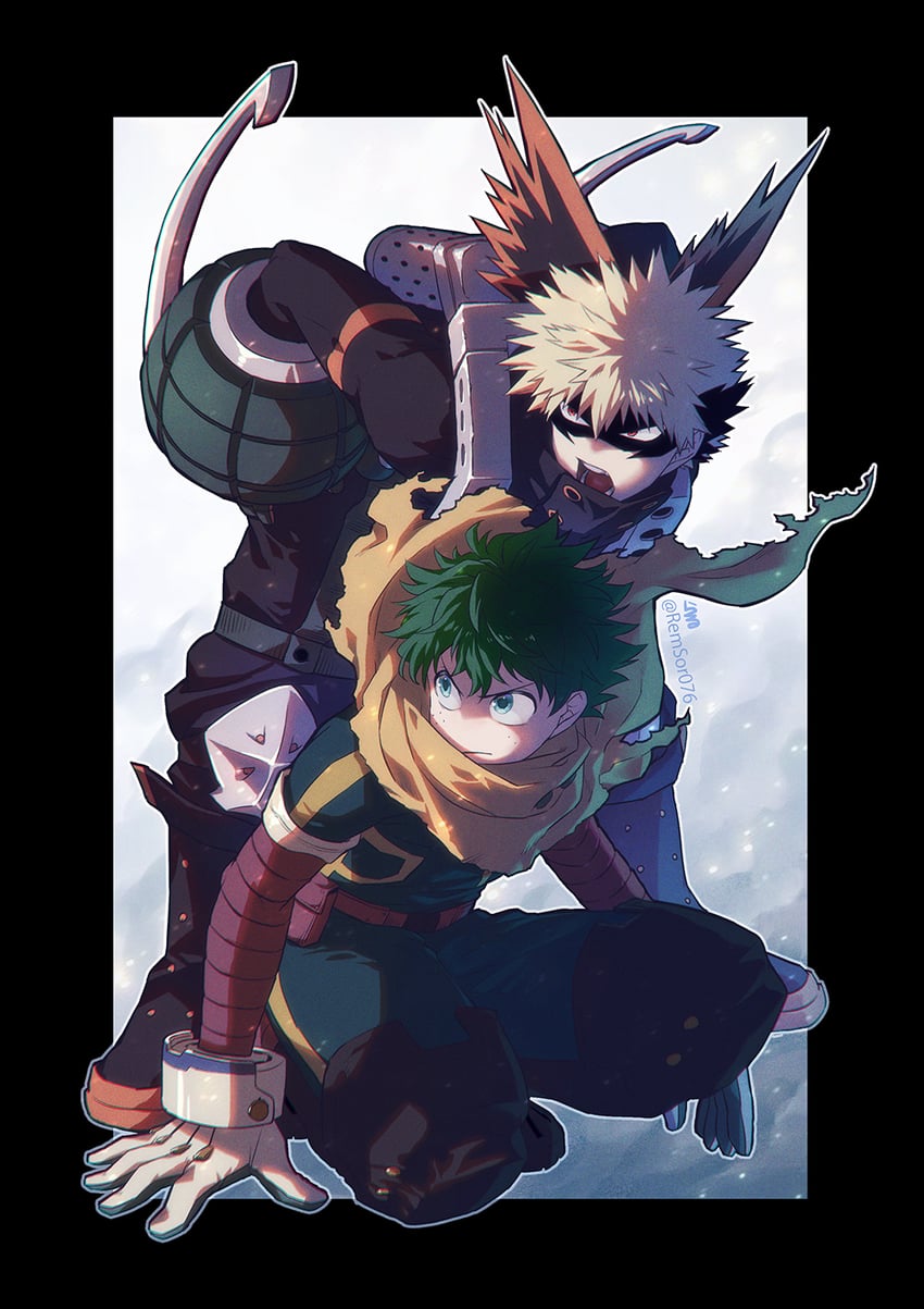 midoriya izuku and bakugou katsuki (boku no hero academia) drawn by remsor076