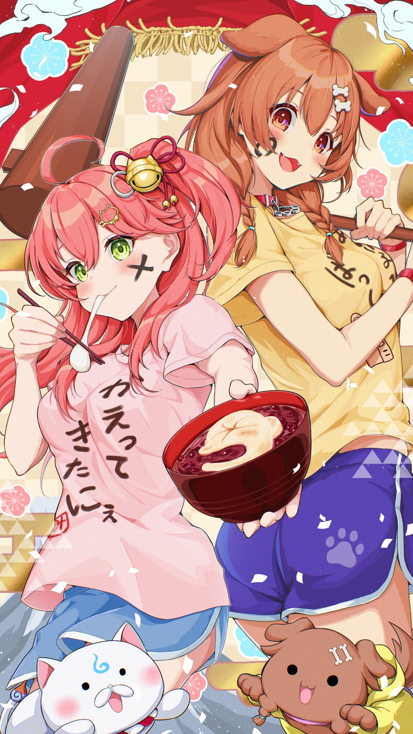 sakura miko, inugami korone, 35p, and listener (hololive) drawn by shara_(syara_so_ju)