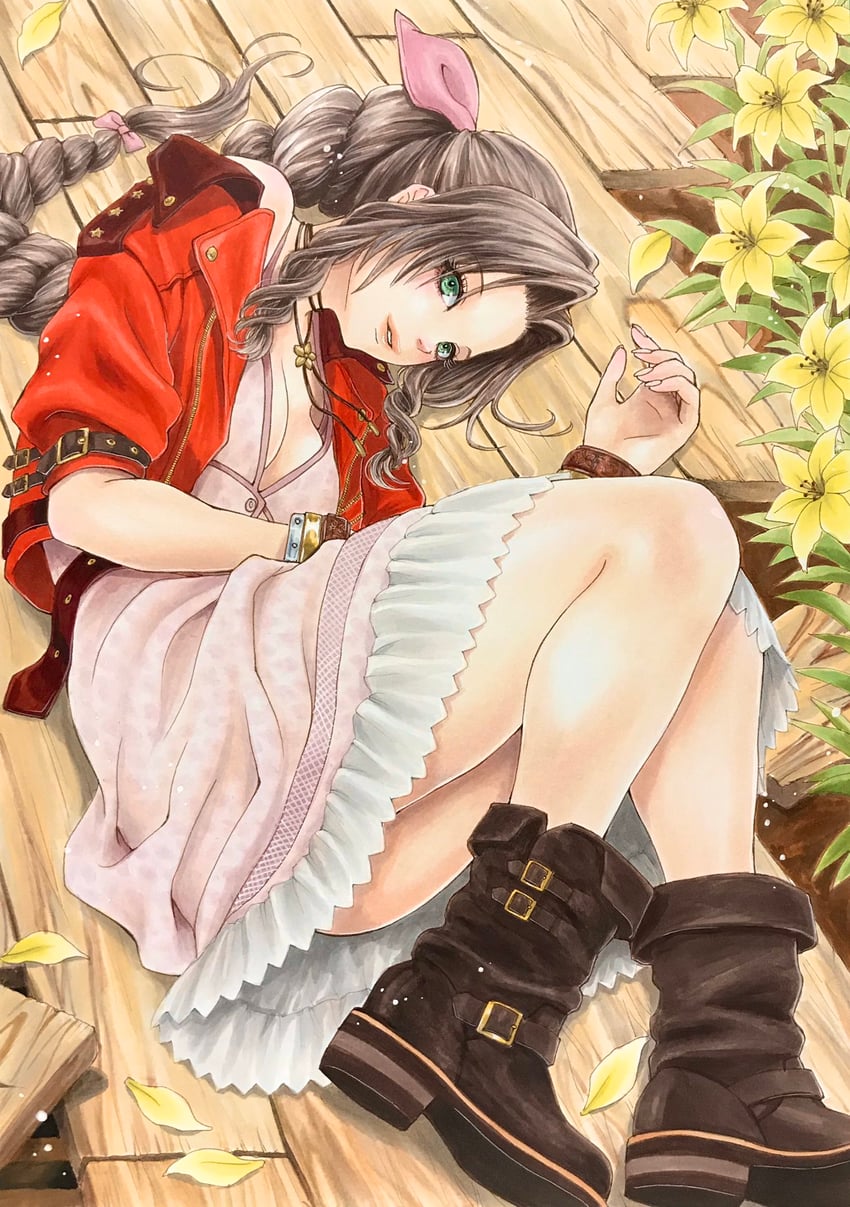 aerith gainsborough (final fantasy and 2 more) drawn by jiimusume