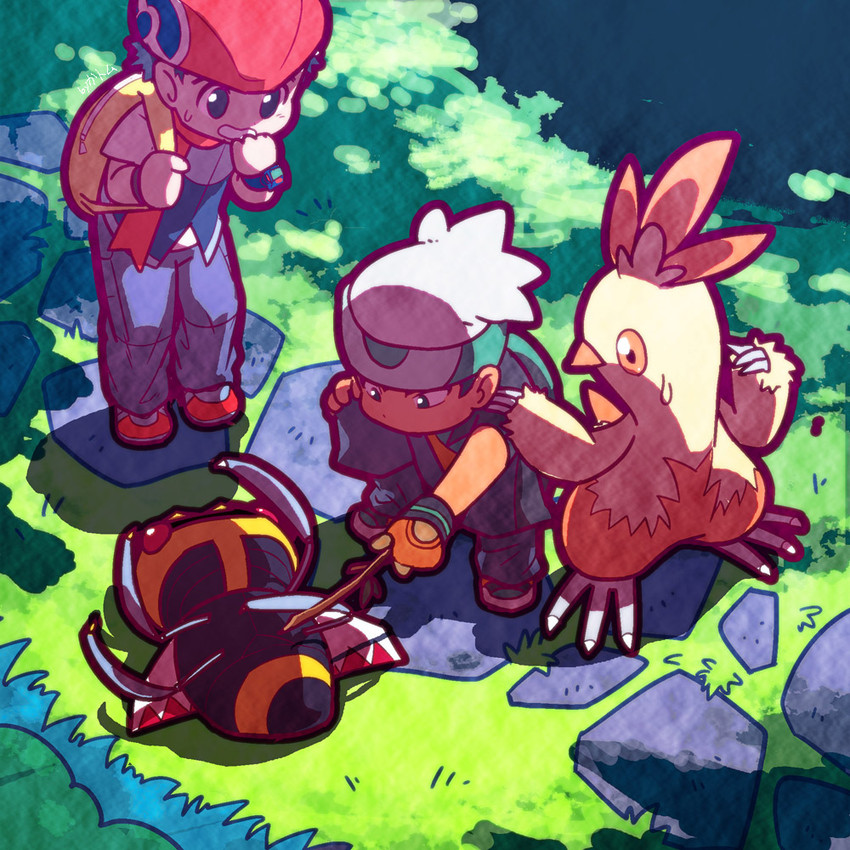 brendan, lucas, combusken, and ninjask (pokemon and 3 more) drawn by katou_tom
