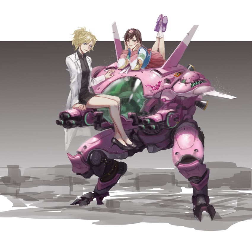 d.va, mercy, and palanquin d.va (overwatch and 1 more) drawn by mo_(ine_mao)