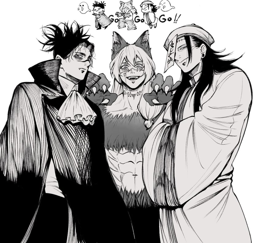 getou suguru, mahito, choso, and kenjaku (jujutsu kaisen) drawn by meme17