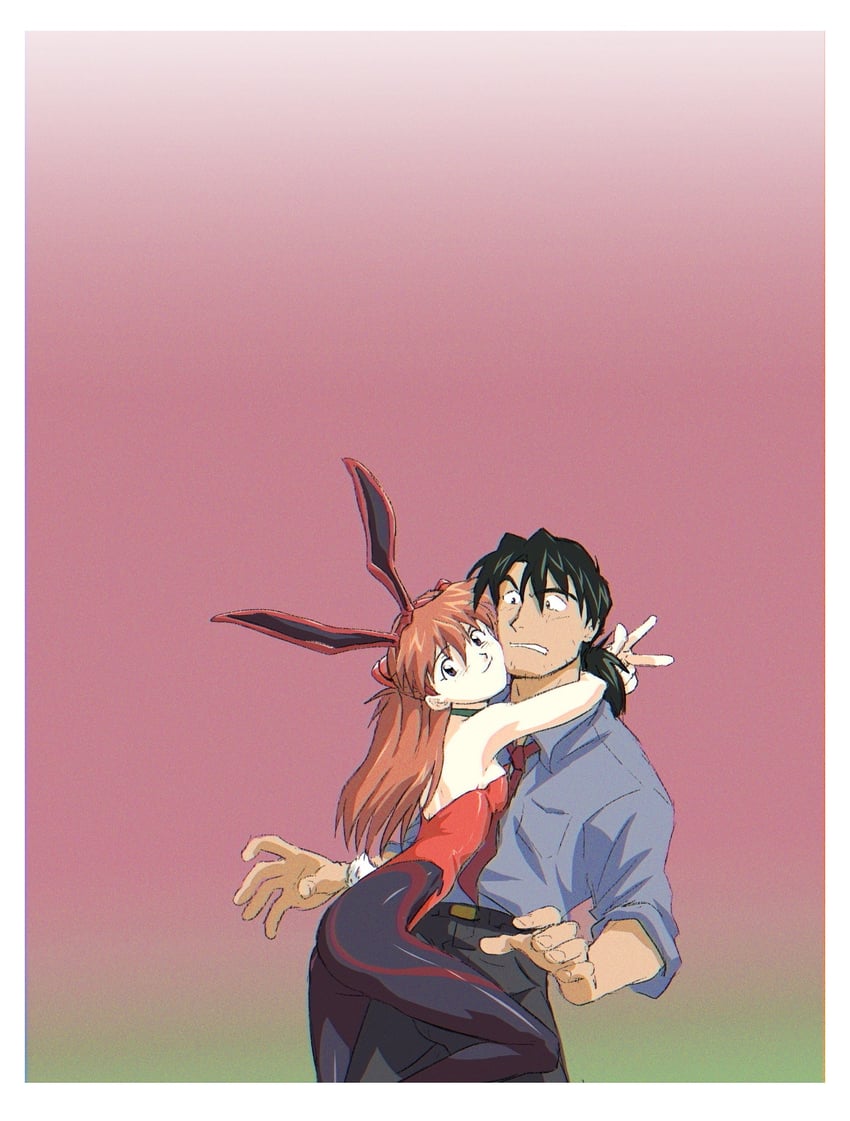 souryuu asuka langley and kaji ryouji (neon genesis evangelion) drawn by amondetauro
