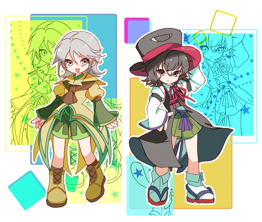 enraku tsubakura and houlen yabusame (len'en) drawn by yoni.