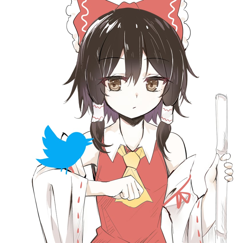 hakurei reimu and twitter bird (touhou and 1 more) drawn by efe