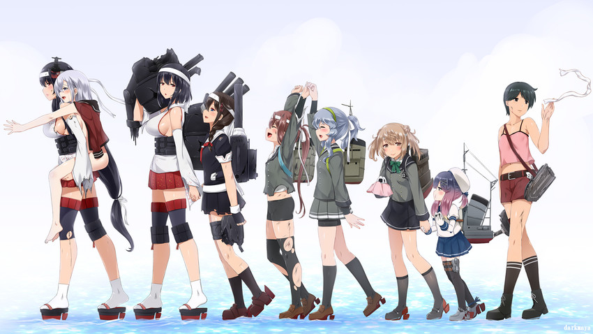 shigure, shigure kai ni, yamashiro, fusou, mogami, and 7 more (kantai collection) drawn by darkmaya