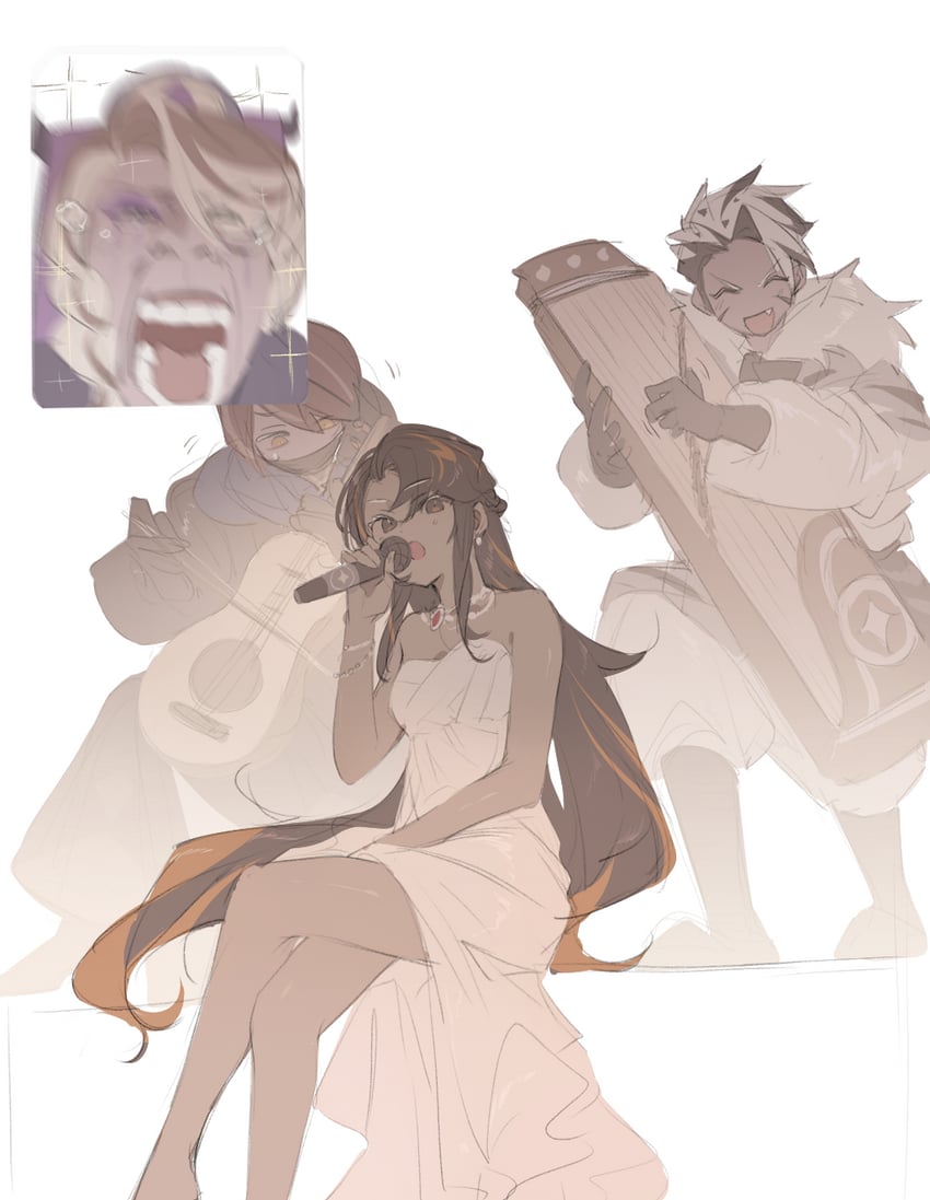 caramel arrow cookie, affogato cookie, crunchy chip cookie, and bittersweet dark cacao watcher (cookie run and 1 more) drawn by shu_(pjxv7485)