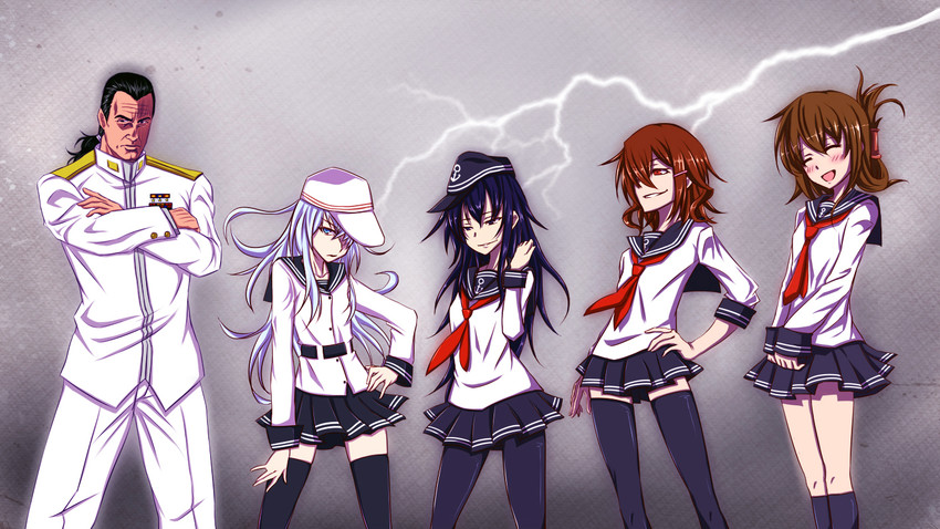 admiral, hibiki, inazuma, ikazuchi, akatsuki, and 2 more (kantai collection) drawn by k2_(hibiki09)