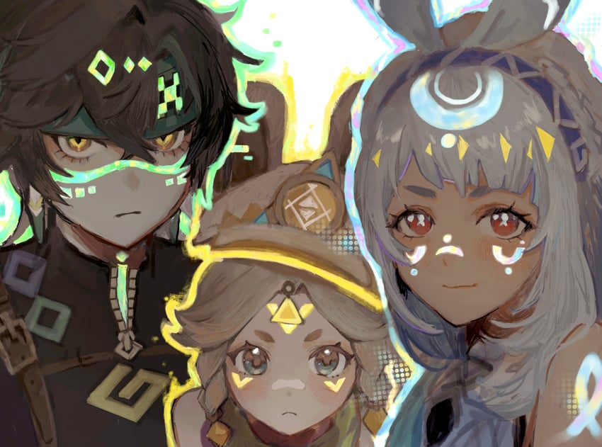mualani, kinich, and kachina (genshin impact) drawn by tori_nos