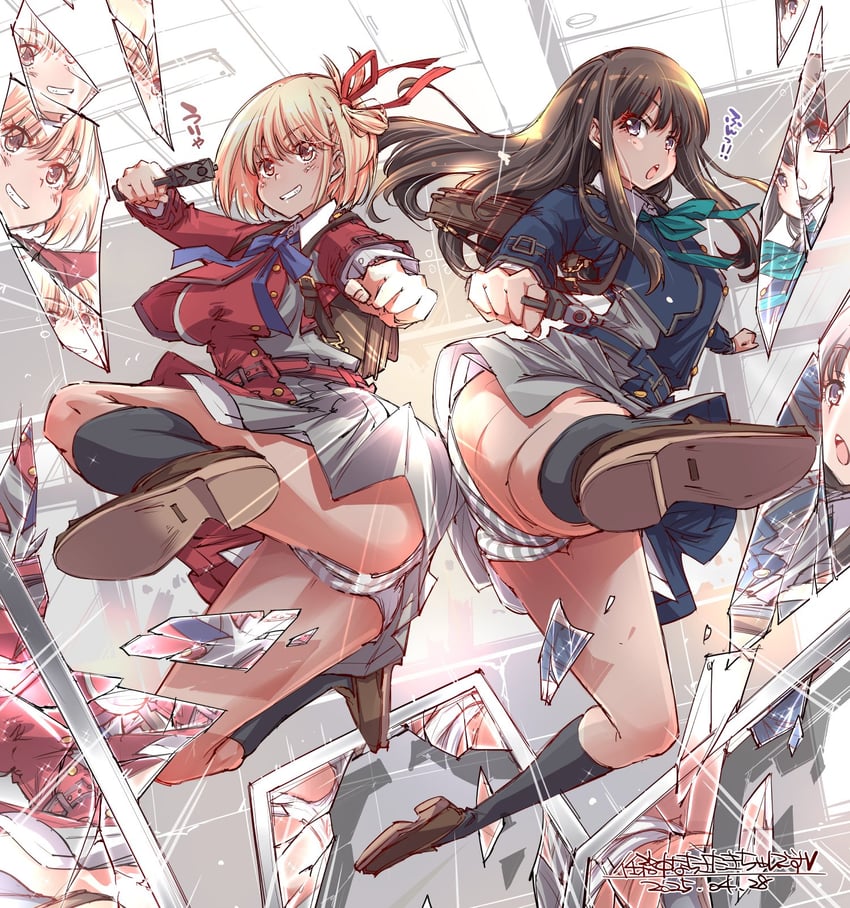 nishikigi chisato and inoue takina (lycoris recoil) drawn by yazawa_mana