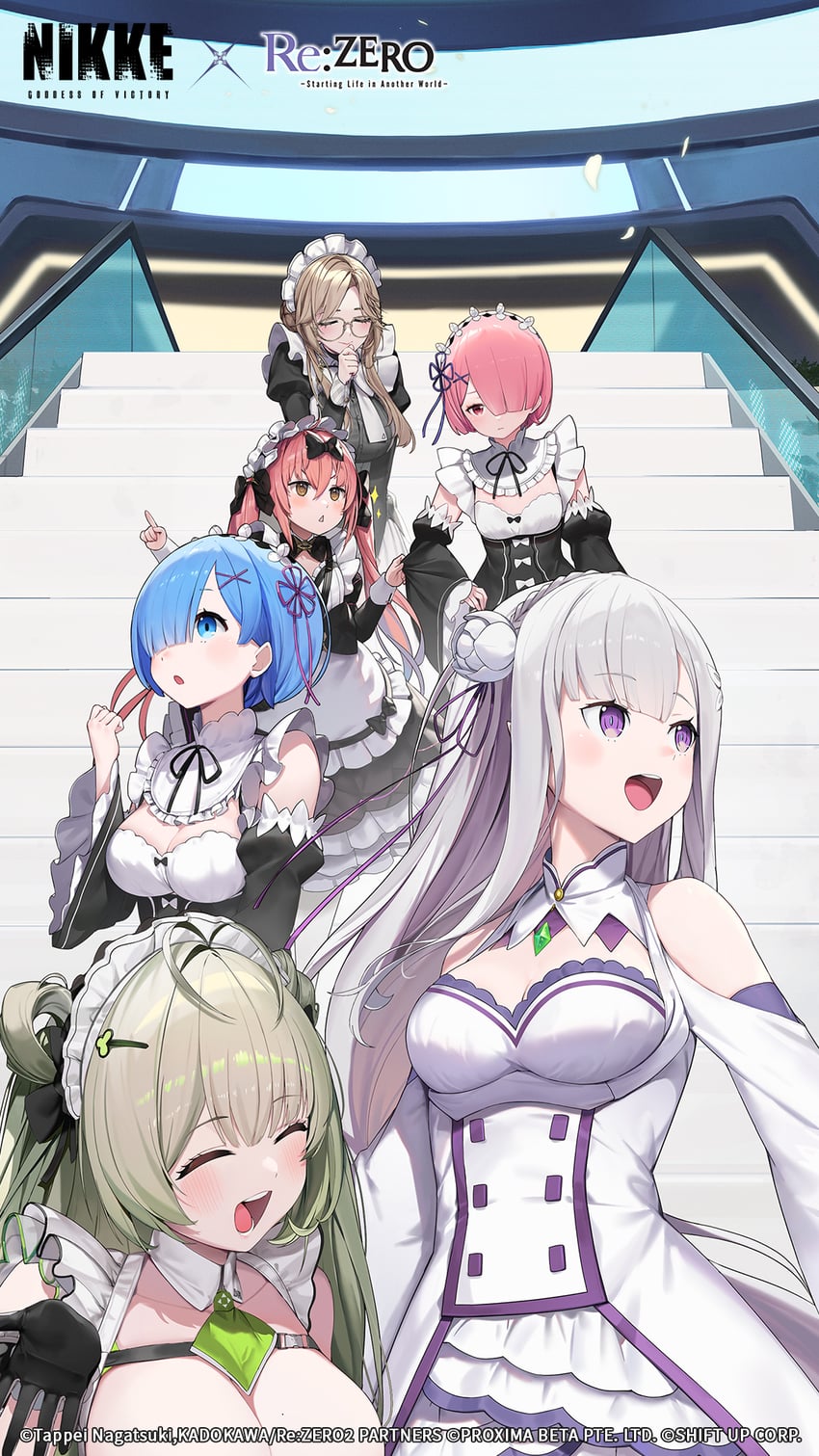 rem, emilia, ram, soda, ade, and 1 more (goddess of victory: nikke and 1 more) drawn by jam_(nandade)