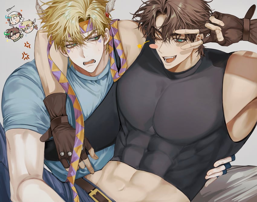 joseph joestar, caesar anthonio zeppeli, and suzi q (jojo no kimyou na bouken and 1 more) drawn by madengx