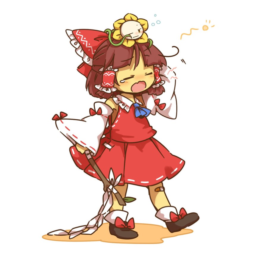 hakurei reimu, frisk, and flowey (touhou and 1 more) drawn by iiwake