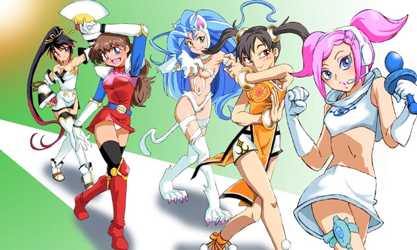 felicia, ling xiaoyu, nanbu kaguya, ulala, and kanda momo (darkstalkers and 7 more) drawn by onnaski