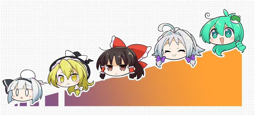 hakurei reimu, kirisame marisa, izayoi sakuya, kochiya sanae, and konpaku youmu (touhou) drawn by futa_(nabezoko)