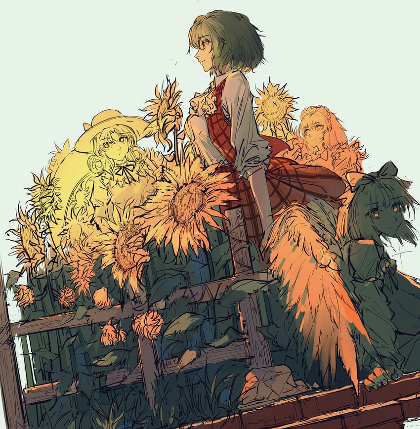 kazami yuuka, elly, gengetsu, and mugetsu (touhou) drawn by zsefvgy