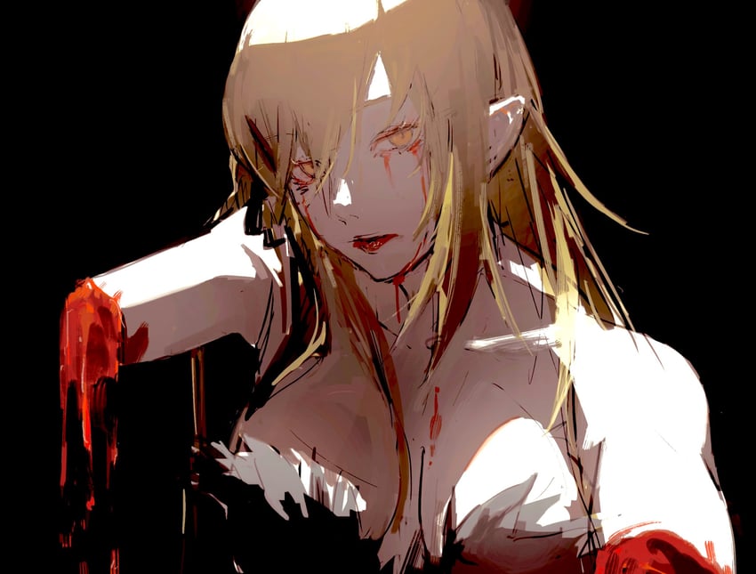 oshino shinobu and kiss-shot acerola-orion heart-under-blade (monogatari and 1 more) drawn by taki_(a313131333)