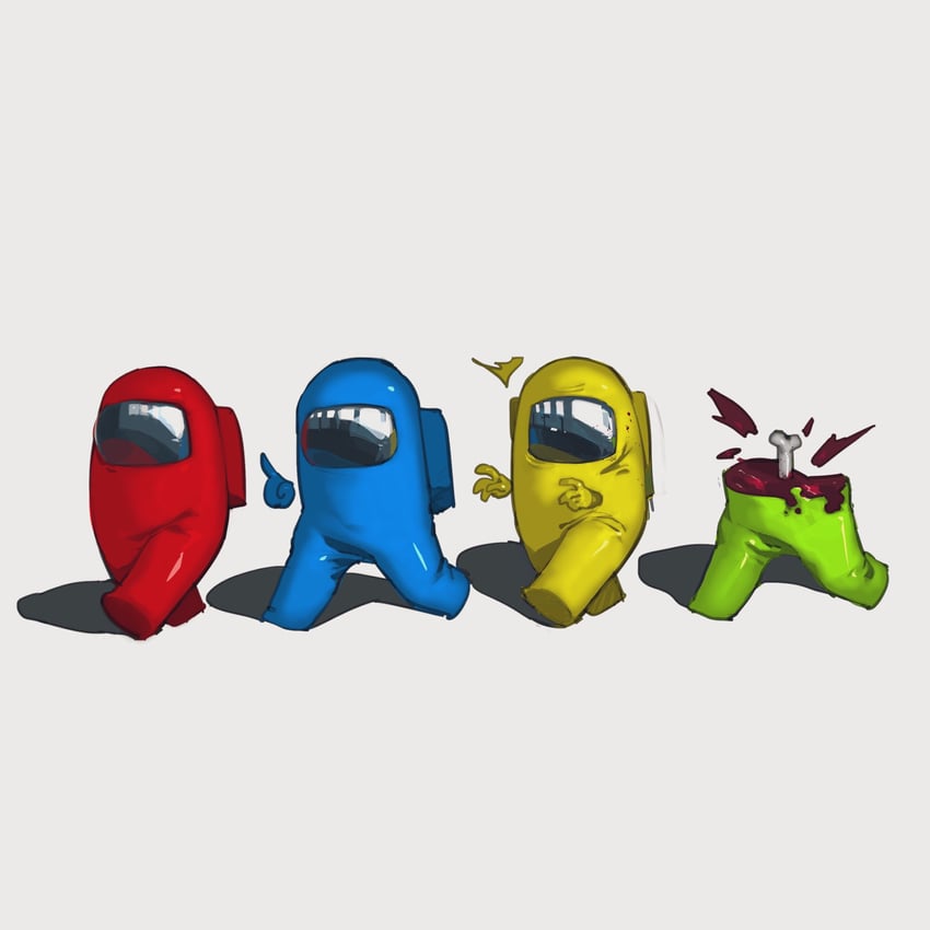 crewmate, yellow, red, impostor, blue, and 1 more (among us) drawn by kaerudouhu